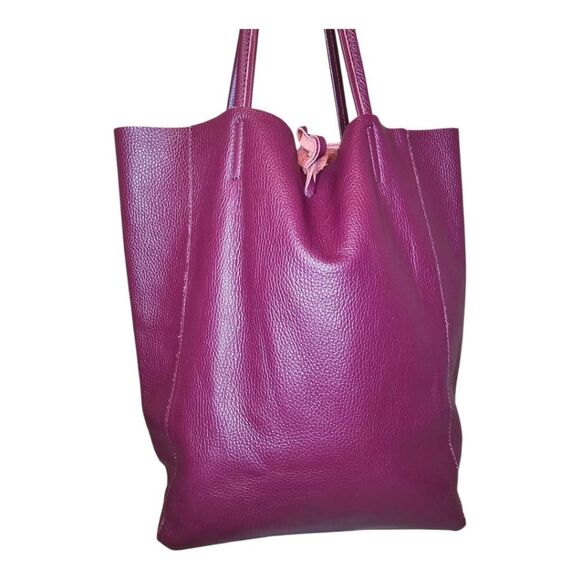 BORSE IN PELLE Red Leather Tote Shoulder Handbag Made in Italy - Picture 4 of 9